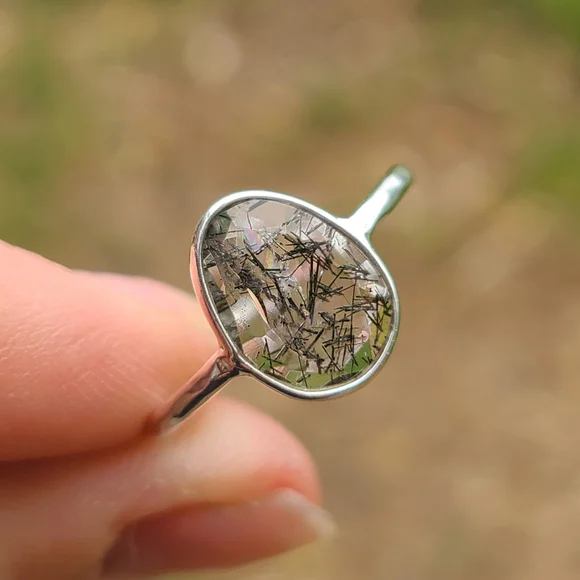 Black Rutile/Tourmalated Quartz 925 Ring